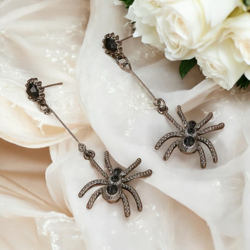 Gothic‎ Spider Dangle Earrings Black Gothic Earrings With Imitation Rhinestone